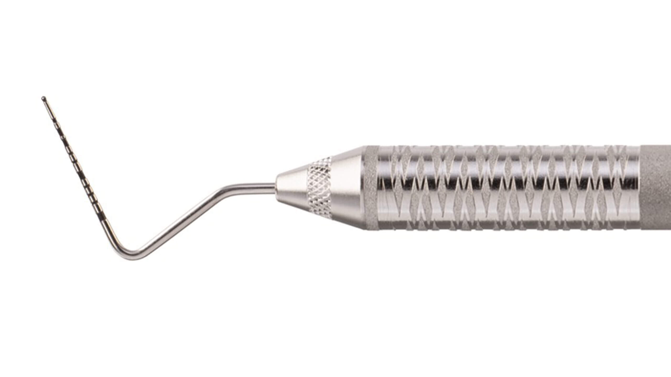 Der Standard in der parodontalen Diagnostik: Die EFP-Sonde wurde für die Diagnostik in Übereinstimmung mit der neuen Parodontitis-Klassifikation entwickelt. Sie verfügt über eine Markierung bei 3 mm, ein schwarzes Band von 4 bis 6 mm mit einer Markierung bei 5 mm und Markierungen auf jedem Millimeter von 7 bis 15 mm.